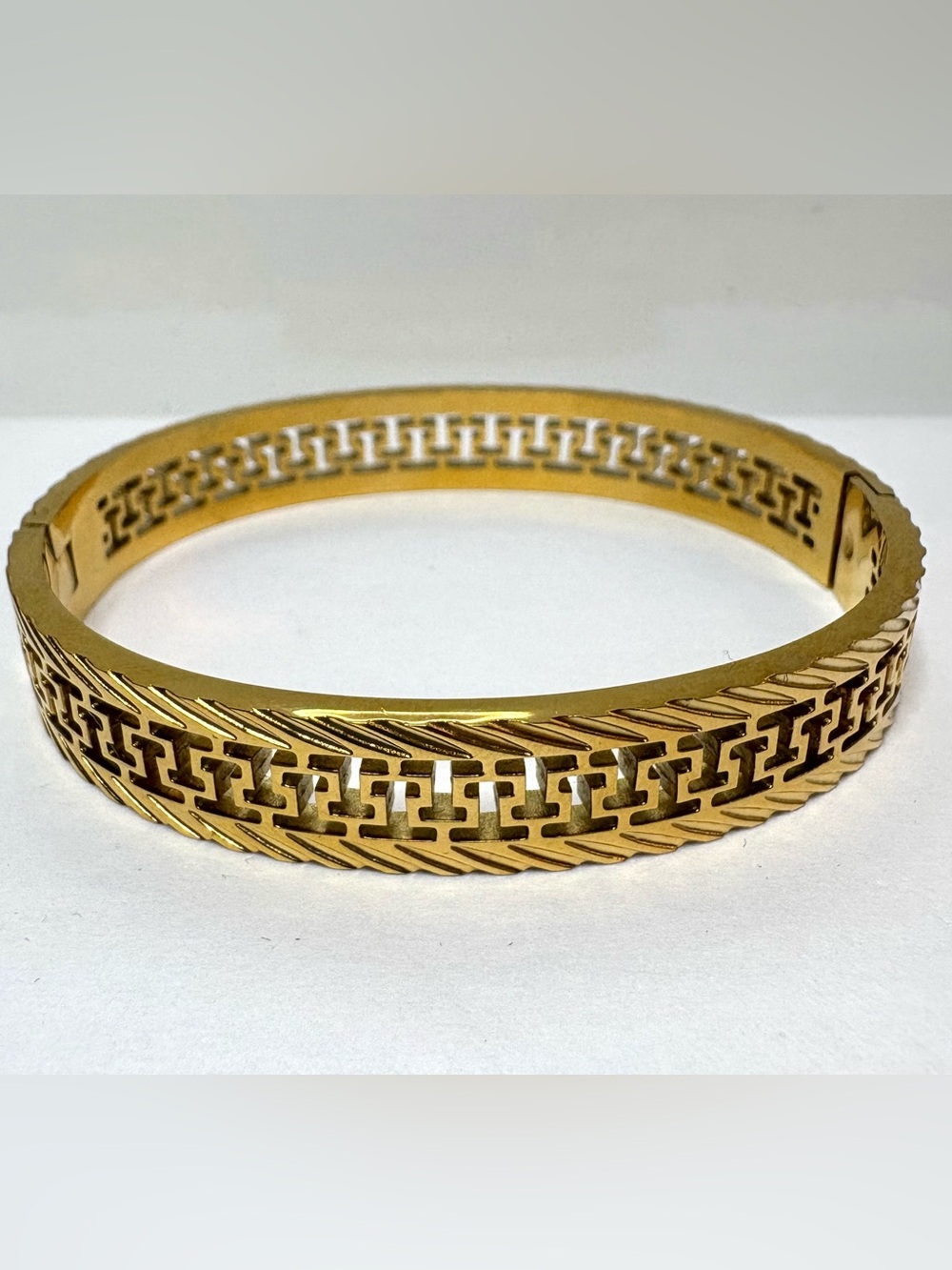18k Gold Plated; Size 7 Women's Bangle Bracelet  in Classic Greek Key Design